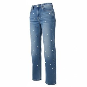 ASHLEY MASON PREMIUM Pearl Embellished Straight Leg Jeans Denim Size 7 28